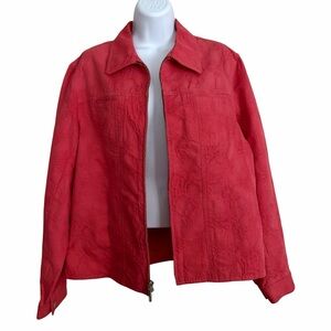 Jones New York Signature Red Orange Cotton Blazer Full Zip-Up Size XL Spring